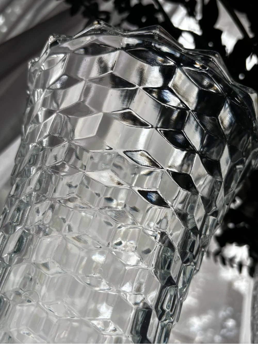 Highly Collectible Vintage Whitehall Cubist Clear Glass Flared Flower Vase -10”